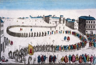 Inkvisitionens store procession i Lissabon, fransk kobberstik af Unbekannter Künstler