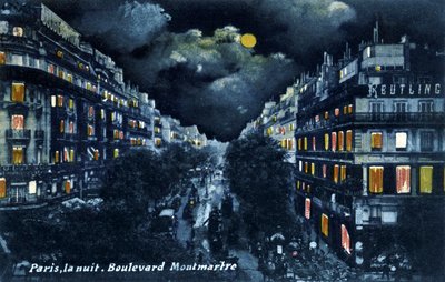 Boulevard Montmartre om natten, Paris, ca. 1900. af Unbekannter Künstler