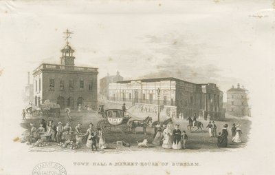 Burslem - Rådhus og markedshus: gravering, nd [1836] af Unbekannt