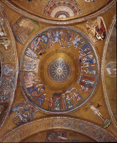 Byzantinsk arkitektur: udsigt over kuplen med mosaikker på en gylden baggrund af Unbekannt
