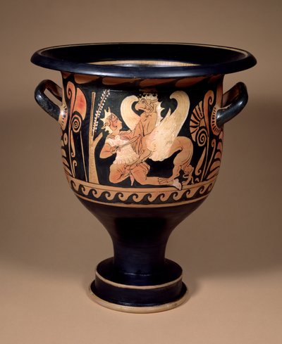 Campansk rødfigur klokkekrater dekoreret med en arimasp i kamp med en stor griffin, ca. 340 f.Kr. (keramik) af Unbekannt