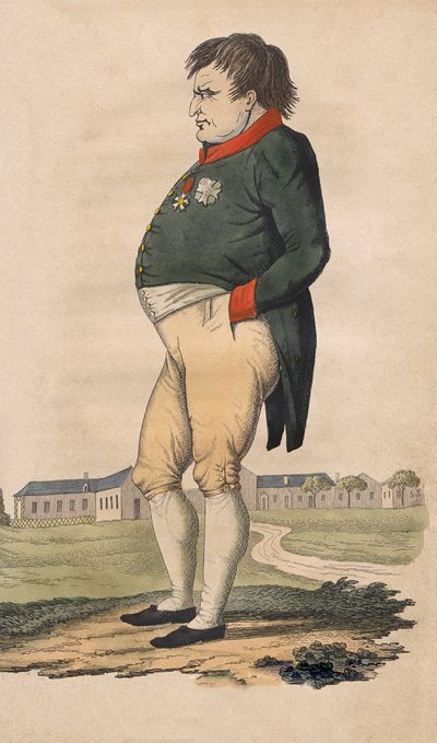 Karikatur af Napoleon Bonaparte på St. Helena lavet to måneder før han døde den 5. maj af Unbekannt
