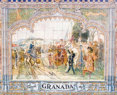 Keramiske fliser på Plaza de España forestillende Kong Boabdil (mosaik) af Unbekannter Künstler