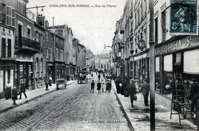 Champagne-Ardenne, Marne (51), Chalons sur Marne (Chalons-sur-Marne): udsigt over rue de la Marne (byen hedder nu Chalons en Champagne (Chalons en Champagne) - Postkort slutningen af ​​det 19.-begyndelsen af ​​det 20. århundrede af William M. Timlin