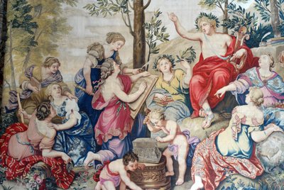 Chateau de Fontainebleau: detalje, draperi vævet til Ludvig XIV på Gobelins fabrikken fra 1687 efter de store malerier af Pierre Mignard på Chateau de Saint Cloud til Monsieur Philippe Duc d