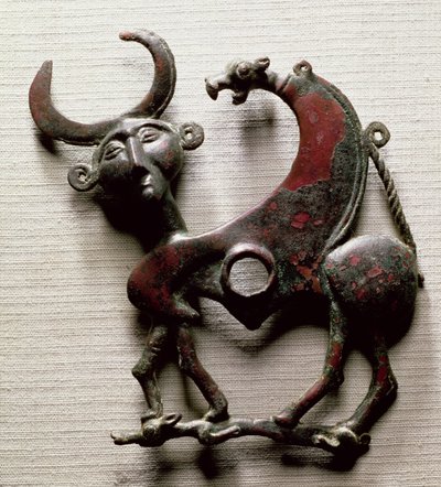 Kindstykke af en hestebid i form af et menneskehovedet udyr, fra Luristan, det vestlige Iran, ca. 800-700 f.Kr. (bronze) af Unbekannt