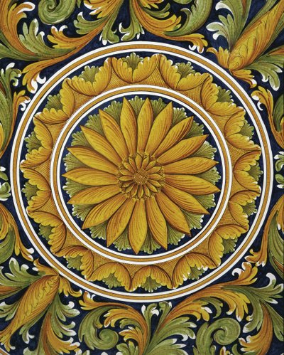 Nærbillede af et bord, Caltagirone, Italien af William M. Timlin