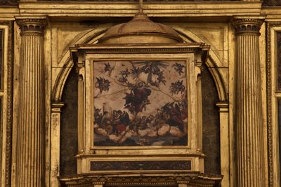 Kollegial kirke. Interiør. Højalteret. Detalje. Centrum. Maleri. Olie på agat. 1624. af Unbekannt