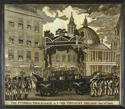 Mindelommetørklæde med påskriften "Lord Viscount Horatio Nelsons (1758-1805) begravelsesoptog, 9. januar". af Unbekannter Künstler