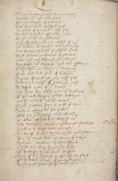 Kopi af Chronicle Andrew af Wyntoun, Fol 319 verso, detalje, ca. 1550 (blæk på papir) af Unbekannt