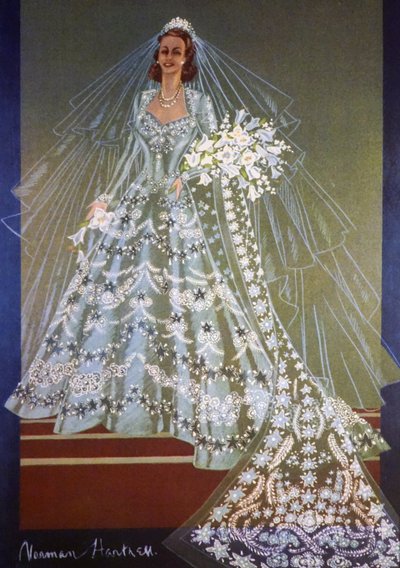 Design til brudekjole af dronning Elizabeth II af Storbritannien af Unbekannter Künstler