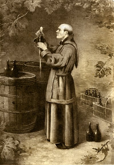 Dom Perignon opdager mos i 1714 - begyndelsen af det 20. århundrede (gravering) af 
