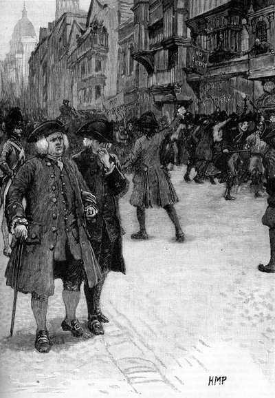 Dr. Samuel Johnson ser på Gordon-optøjerne af Unbekannter Künstler