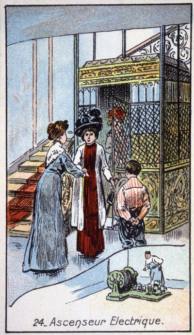 Elektrisk elevator, ca. 1910 (illustration) af Unbekannter Künstler