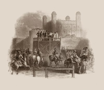 Henrettelsen af John Dudley i 1553 (kobberstik) af Unbekannter Künstler