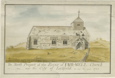 Afskedskirke: tegning med farvepenne, 1744 af Unbekannt