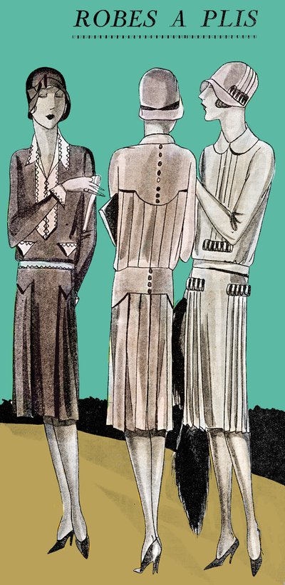 Mode: plisserede dagkjoler i foråret 1928 af Unbekannter Künstler