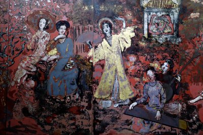 Fine Arts Museum, Museum, Woman, Lak på træ, Central, South, North Spring af Nguyen Gia Tri, Detail, Ho Chi Minh City, Vietnam, 2018 (foto) af Unbekannt