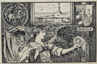 Første Verdenskrig (1914-1918): Italiensk patriotisk postkort for Gorizias tilknytning til Italien af Unbekannter Künstler