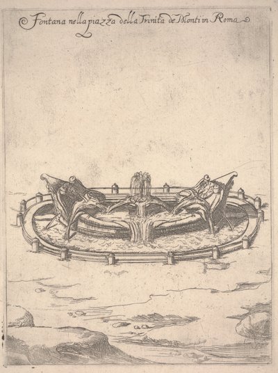 Springvand på pladsen ved Trinitá de Monti i Rom, ca. 1650 (radering) af Unbekannter Künstler