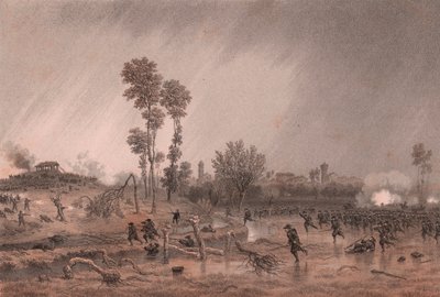Fjerde piemontesiske division af general Cialdini under angreb af slaget ved Palestro, Lombardiet af William M. Timlin