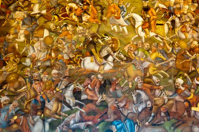 Frisk; slaget ved Chaldiran eller Chaldiran mod osmannerne Sultan Selim I.; 1514; Chehel Sotoun; Fyrre søjler Palace; Isfahan; Iran; Asien af Unbekannt