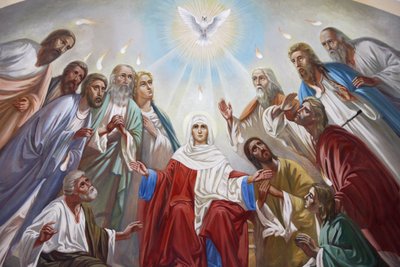 Fresco i den russisk-ortodokse kirke i Den Hellige Treenighed, Jerusalem, Israel af Unbekannt
