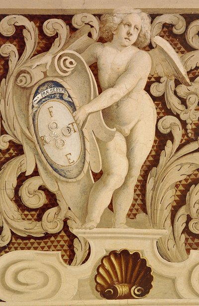 Fresker af Baronial Hall (15. århundrede), detalje, Della Manta Castle, Manta (Cuneo), Piemonte, Detail, Italien af William M. Timlin