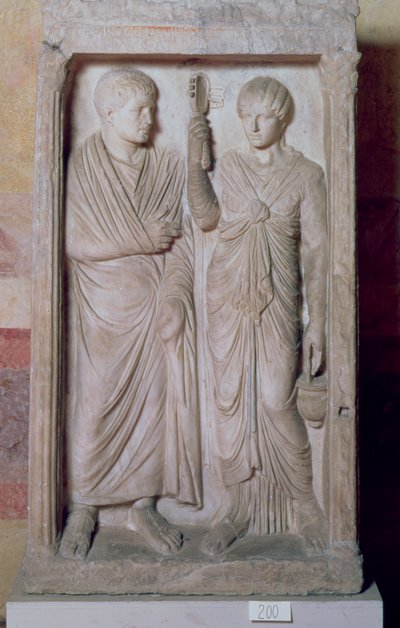 Begravelsesstatue med ægtepar, græsk (marmor) af Unbekannt