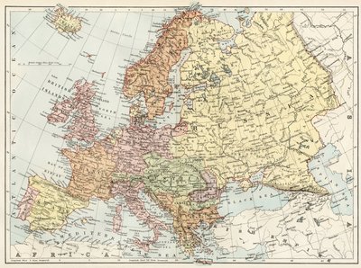 Geografisk kort over Europa i 1870