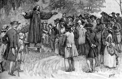 George Whitefield prædiker i kolonier af Unbekannter Künstler