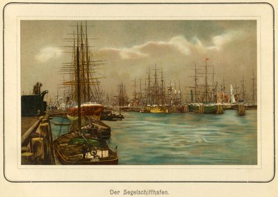Tyskland, Hamborg, havnen for sejlskibe, litografi fra : "Ansichten-Album Hamburg" (udsigter fra Hamborg), udgivet af C. Schneider, Berlin NW, ca. 1890 (litografi) af Unbekannter Künstler