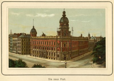 Tyskland, Hamborg, den nye bygning til posthuset, illustration fra : "Ansichten-Album Hamburg" (udsigter fra Hamborg) , udgivet af C. Schneider , Berlin NW, ca. 1890 (litografi) af Unbekannter Künstler
