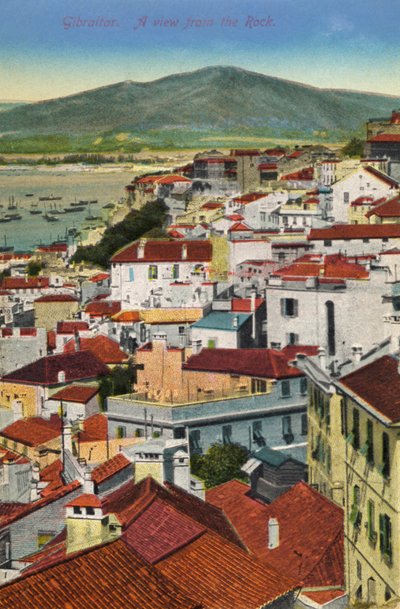 Gibraltar - udsigt fra klippen over byen og bugten i slutningen af det 19. - begyndelsen af det 20. århundrede (postkort) af Unbekannter Künstler