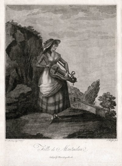 Pige fra Montmelian i Gironde, der spiller på det gamle hjul (stik) af Unbekannter Künstler