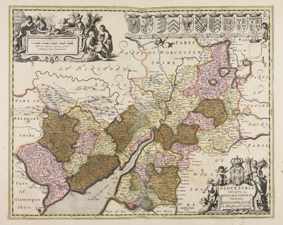 Glocestria ducatus cum Monumethensi comitatu  Glocester Shire amp; Monmouth Shire af Unbekannter Künstler