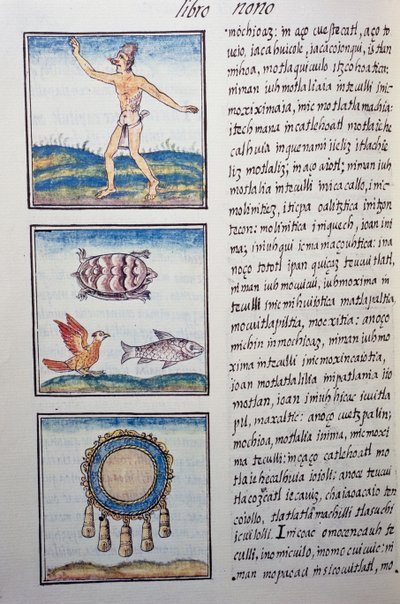 Guldsmed, side fra den florentinske Codex, tosproget version på spansk og Nahuatl, General History of the Things of New Spain, af den spanske missionær Fray Bernardino de Sahagun (1499-1590). Aztekisk civilisation af William M. Timlin