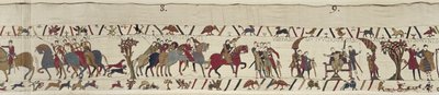 Guy of Ponthieu tager Harold som fange til slottet Beaurain, Bayeux Tapestry (uldbroderi på hør) af Unbekannt