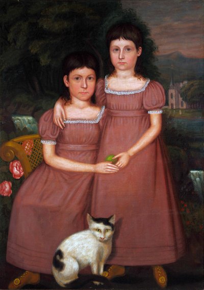 Hamilton-søstre med kat 1825 (olie på lærred) af Unbekannter Künstler