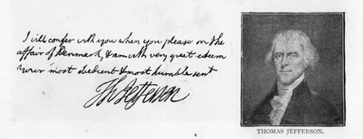 Håndskrift og underskrift fra et brev fra Thomas Jefferson til John Paul Jones, skrevet i Paris, 11. juli af Unbekannt