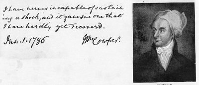 Håndskrift og signatur af William Cowper af Unbekannt