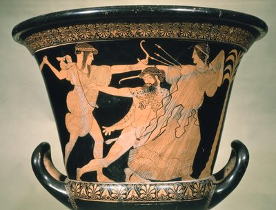 Herakles Struggling, detalje fra en attisk rød-figur calyx-krater, 5. århundrede f.Kr. (keramik) af Unbekannt