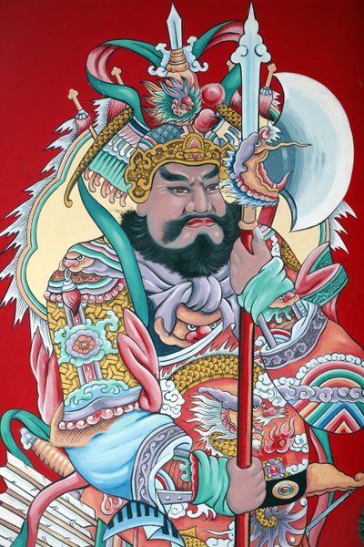 Hoi Tuong Te Nguoi Hoa buddistiske kinesiske tempel. Guardian figur malerier på porten. Phu Quoc. Vietnam. af Unbekannt