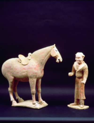 Hest og en tjener, kinesisk, Tang-dynasti (618-906) (terracotta) af Unbekannt