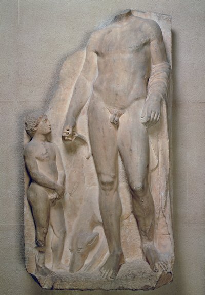 Huntsman, fragment fra et relief på en begravelsesstele, Attic, sandsynligvis tidligt i det 4. århundrede f.Kr. (marmor) af Unbekannt