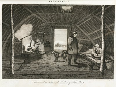 Kamchatka hytte (ekstrem østlige halvø i Rusland) og transportslæde, omkring 1810 af Unbekannt