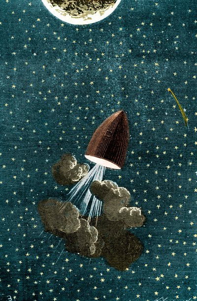 Illustration af Jules Vernes bog: Månen rundt af Unbekannt