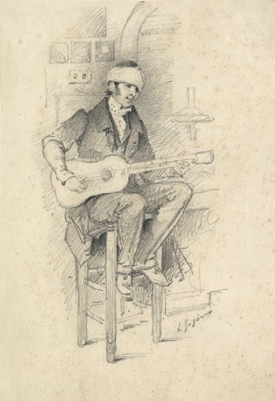 Skadet ung guitarspiller, Frankrig, ca. 1830 (skitse) af Unbekannter Künstler
