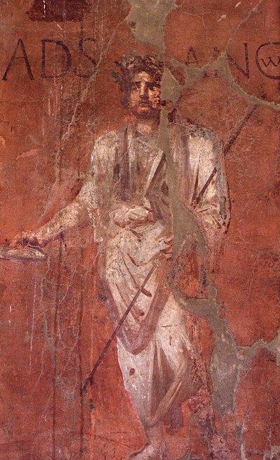 Italien: Det arkæologiske sted Pompeji ved foden af Vesuve: Murfresco af William M. Timlin