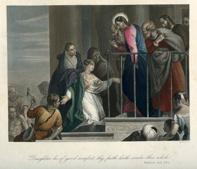 Jesus helbreder en kvinde med blodproblemer - Bibelen, Det Nye Testamente af Unbekannter Künstler